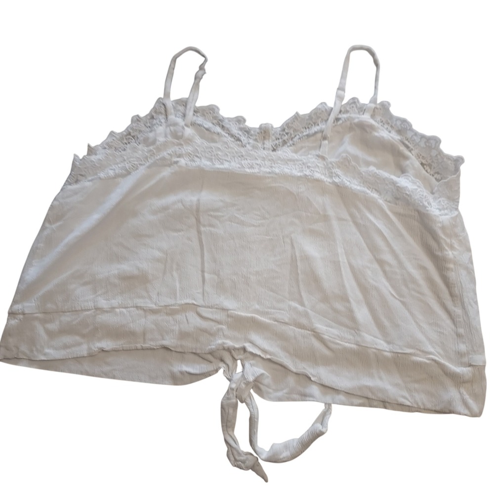 White Crinkle Lace Trim Tie Front‎ Cami Top XXL Boho Camisole Festival Romantic - Picture 2 of 6